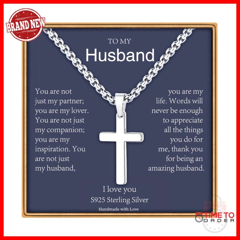 Sterling Silver Cross Pendant Necklace 20 Inch Chain Mens Gift